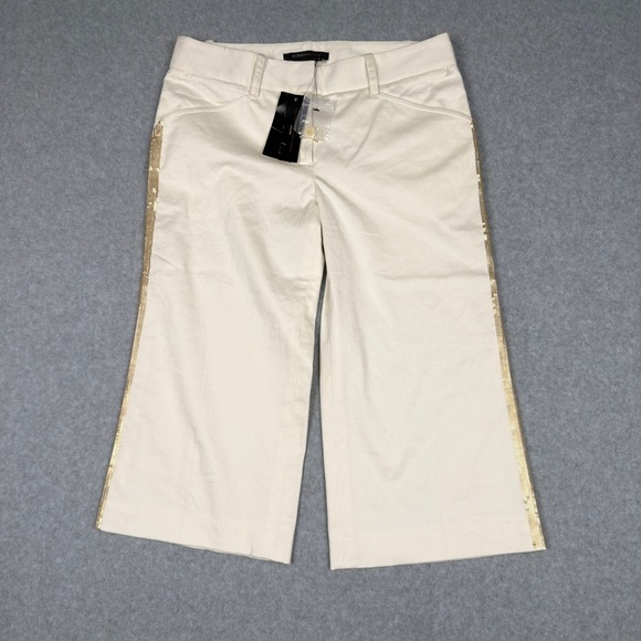 BCBGMaxAzria Pants - BCBGMAXAZRIA Polina Cropped Trousers Winter White Sequin Size 2 Wid Leg Casual